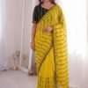 Elegant yellow mirror work saree for women partywear