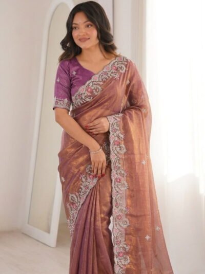 Fendy Chiffon Silk Saree (1) Elegant Fendy chiffon silk saree with embroidery work