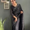 Black Designer Premium Georgette Silk Ready To Wear Sarees