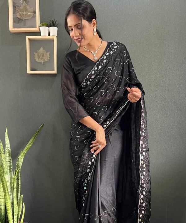 Black Designer Premium Georgette Silk Ready To Wear Sarees