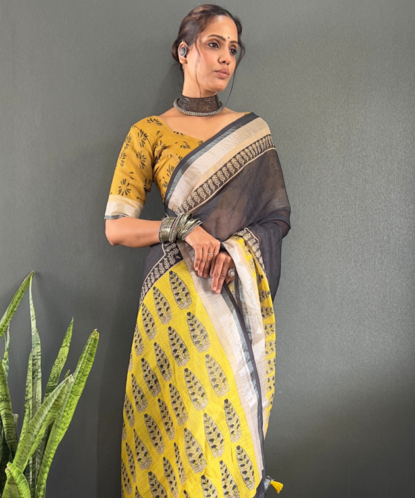 Elegant one minute printed saree with linen silk fabric