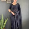 Ready to wear black saree with designer Swarovski work
