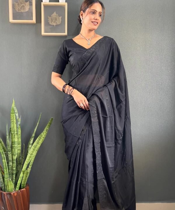 Ready to wear black saree with designer Swarovski work