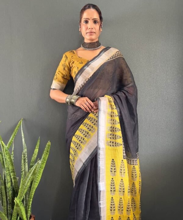 Premium Soft Linen Silk With Digital Print Work One Minute Printed Saree