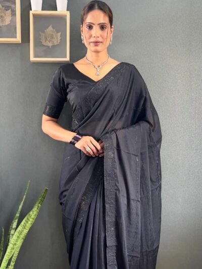 Ready to wear black saree with Swarovski work for women