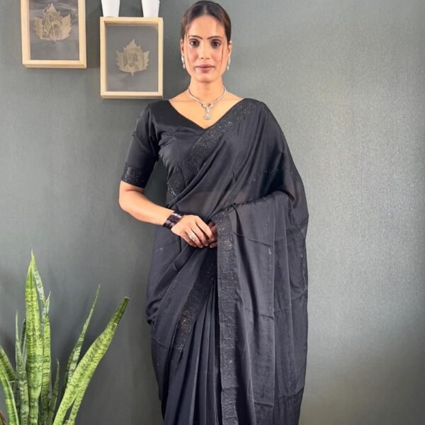 Ready to wear black saree with Swarovski work for women