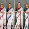 White ready to wear saree with floral digital print work