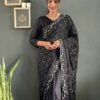 Black designer sparkling georgette silk ready to wear saree