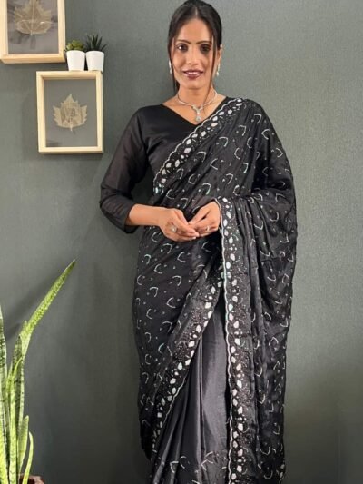 Black designer sparkling georgette silk ready to wear saree