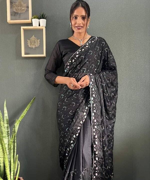 Black designer sparkling georgette silk ready to wear saree