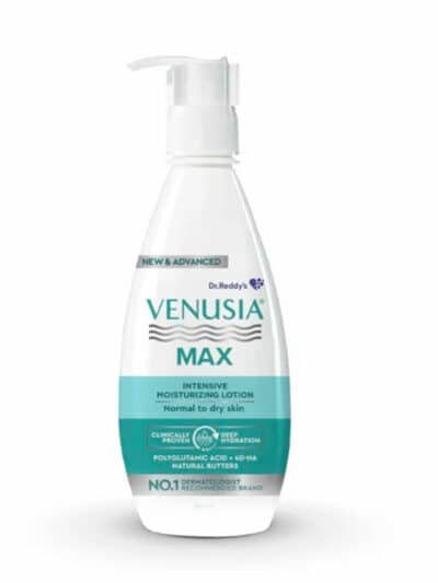 Venusia Max Intensive Moisturising Lotion 300ml with 4D Hyaluronic Acid, Shea, Aloe, Mango and Cocoa Butter for dry skin