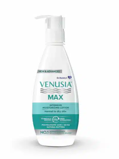 Venusia Max Intensive Moisturising Lotion 300ml with 4D Hyaluronic Acid, Shea, Aloe, Mango and Cocoa Butter for dry skin