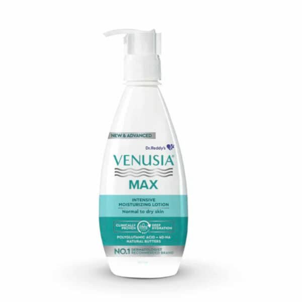 Venusia Max Intensive Moisturising Lotion 300ml with 4D Hyaluronic Acid, Shea, Aloe, Mango and Cocoa Butter for dry skin