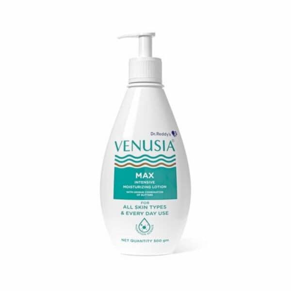 Venusia Max Moisturising Lotion 500ml with 4D Hyaluronic Acid, Shea, Aloe, Mango and Cocoa Butter for dry and sensitive skin
